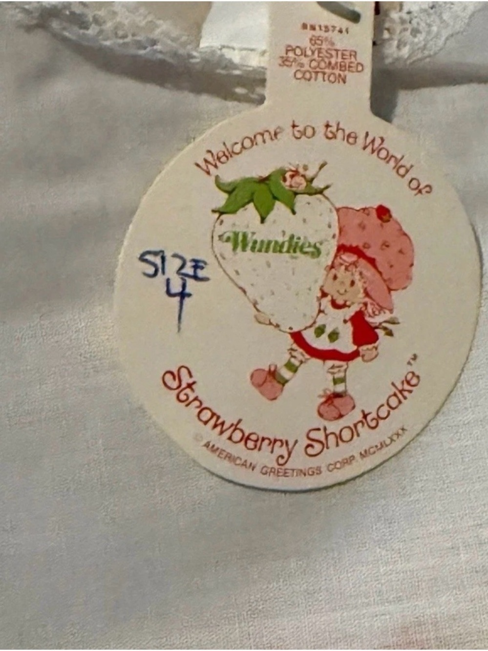 Vintage Strawberry Shortcake Wundies White Dress Size 4 Lace Trim NWT USA 80s - Picture 4 of 4